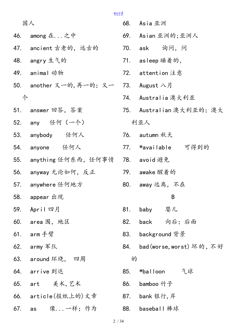 初中必备词汇表格_第2页