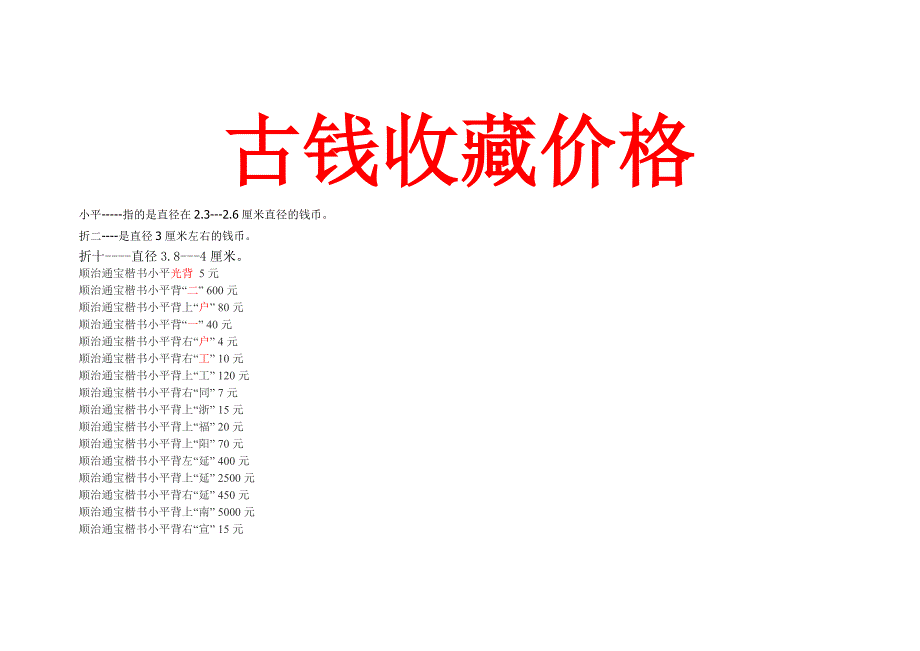 2014年最新清朝古钱币收藏价格表.doc_第1页