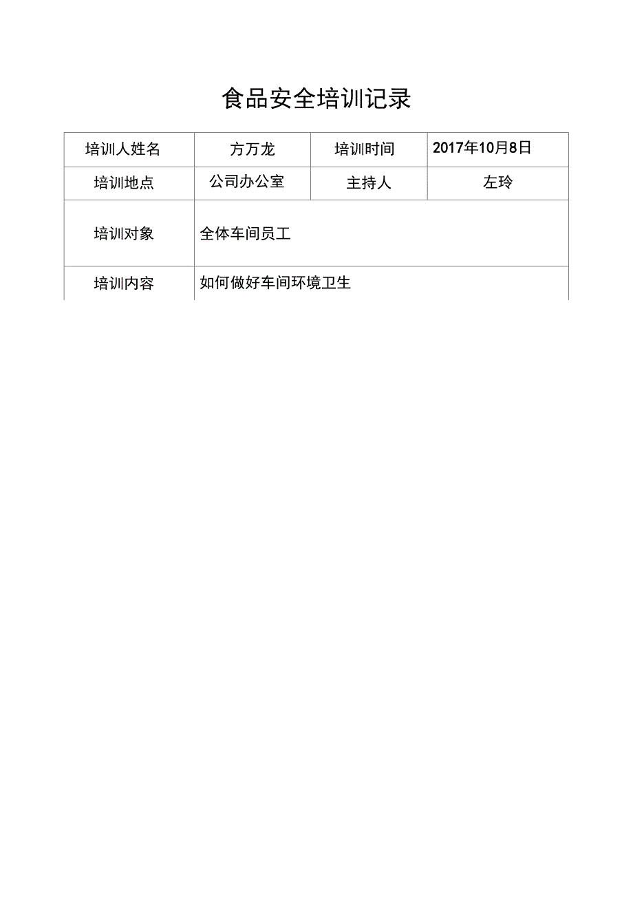 食品安全培训记录资料讲解_第1页