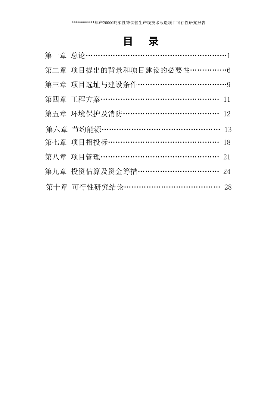 年产20000吨柔性铸铁管生产线技术改造项目可行性研究报告.doc_第1页