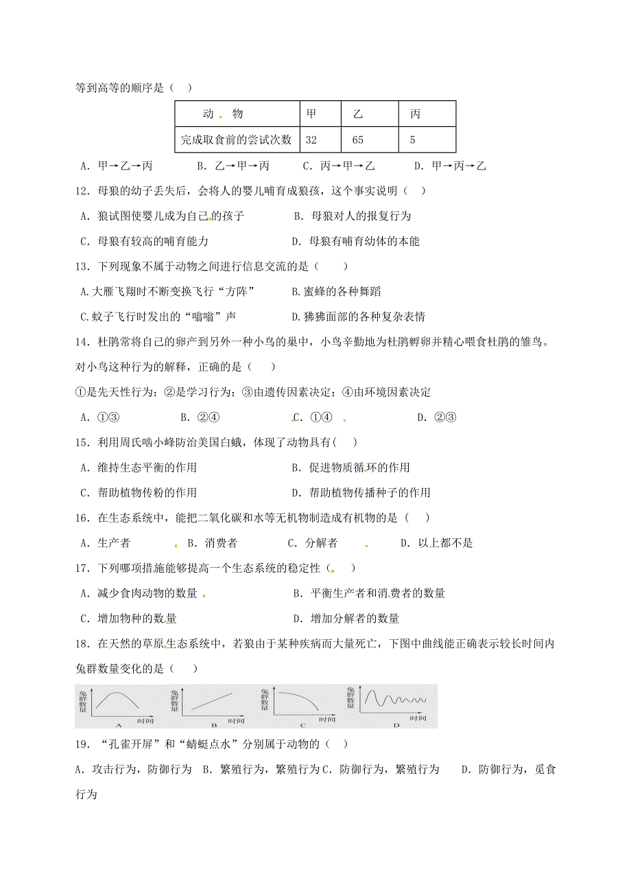 山东省费县梁邱镇第一初级中学八年级生物上学期第一次月考试题无答案新人教版_第2页