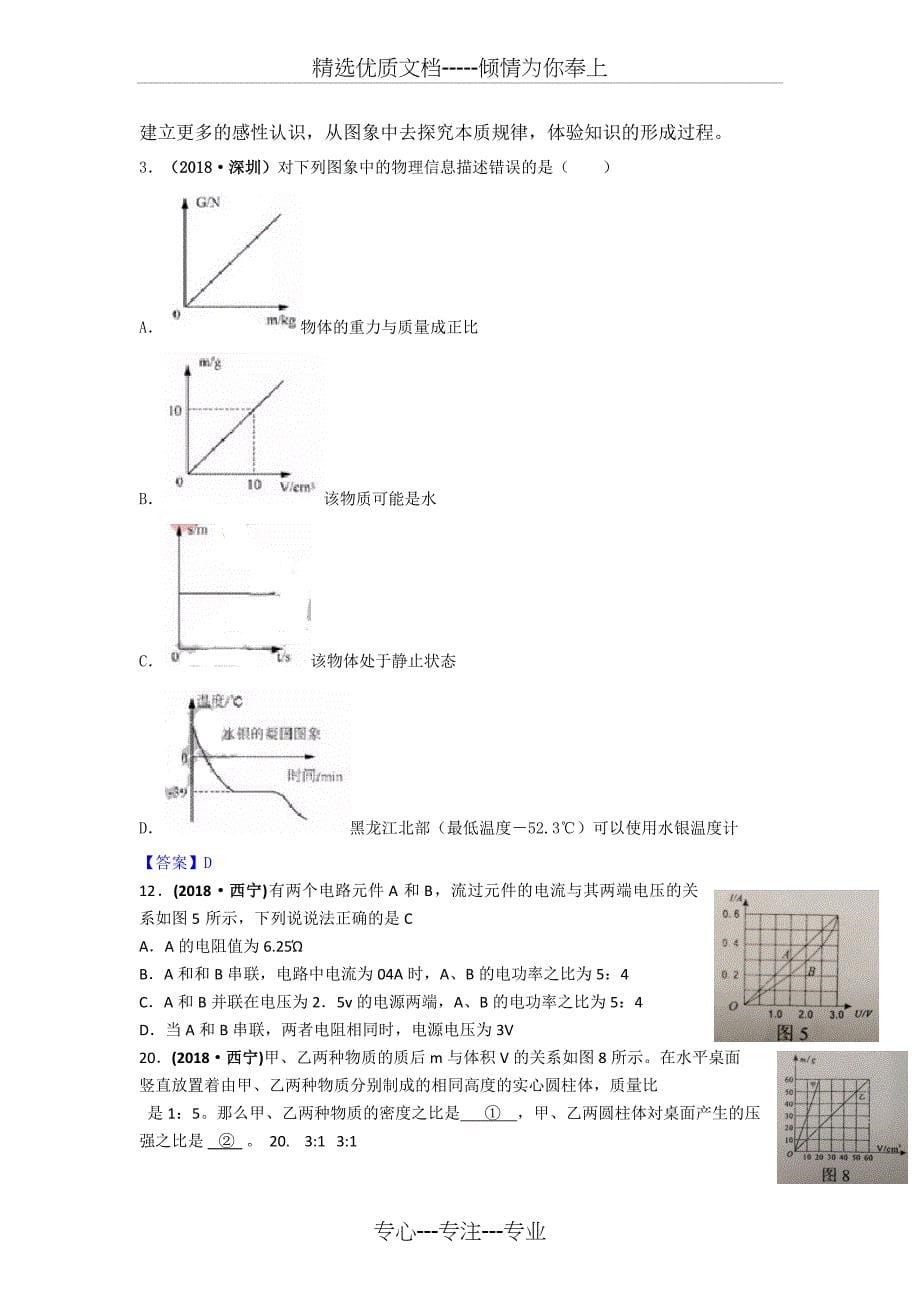 2018年中考物理分类汇编-22图像信息题_第5页