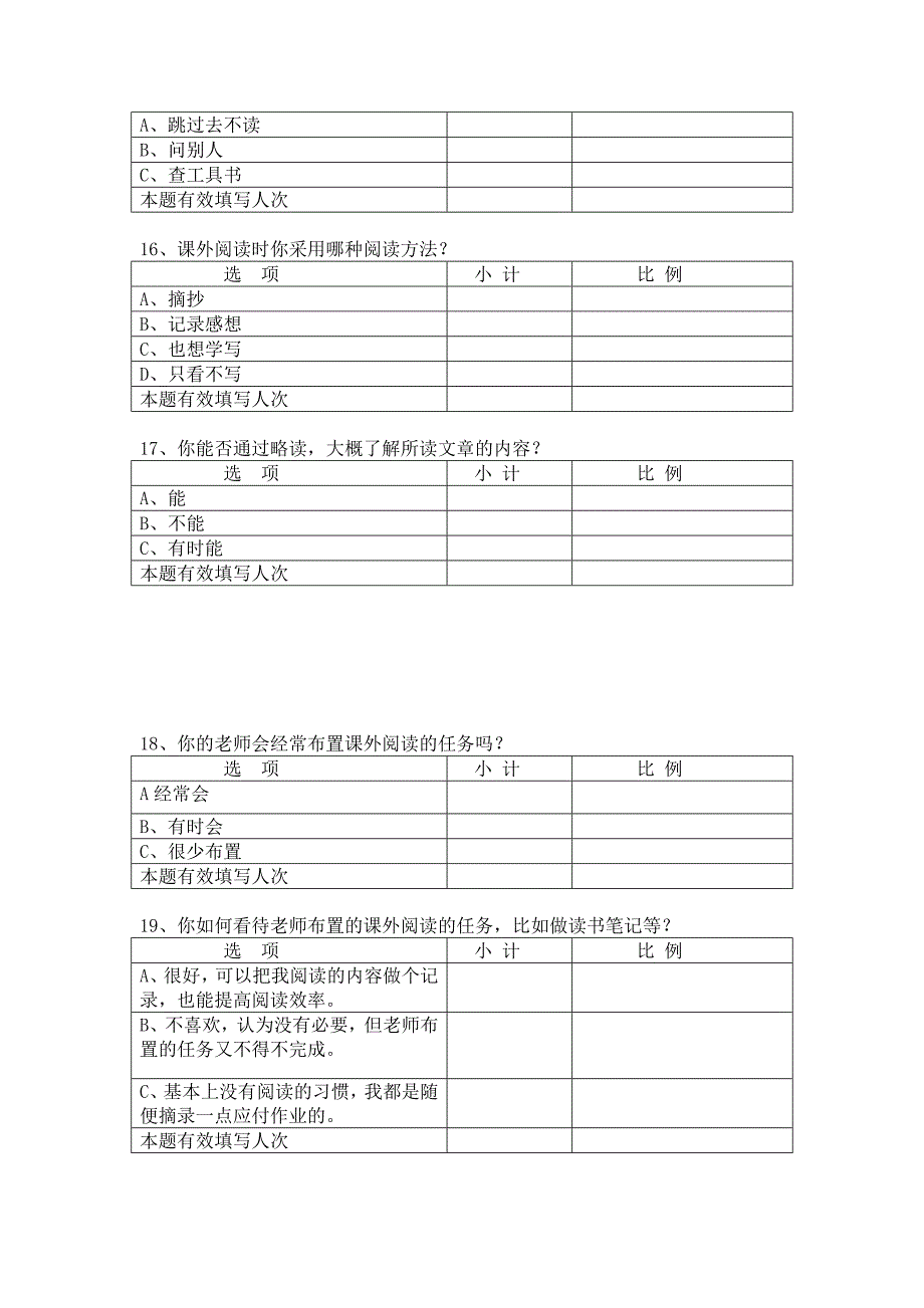 小学生阅读习惯和兴趣调查统计表_第4页