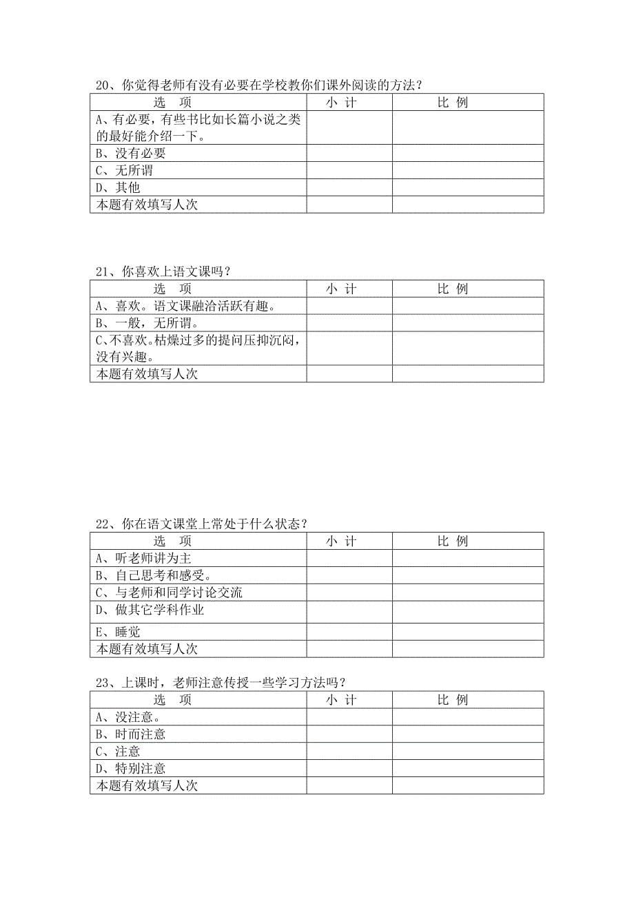 小学生阅读习惯和兴趣调查统计表_第5页