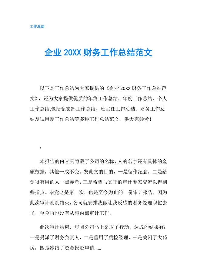 企业20XX财务工作总结范文.doc