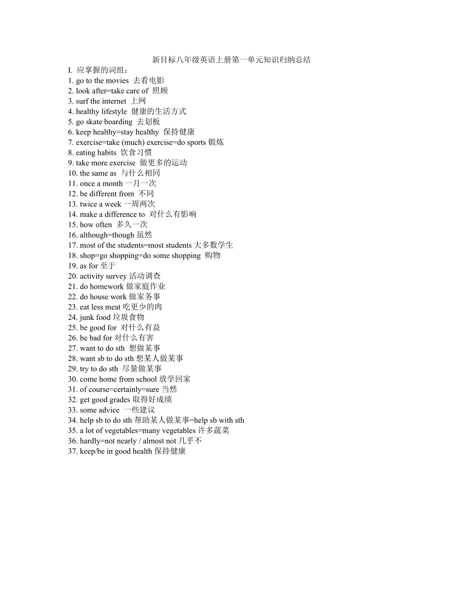 新目标八年级英语上册第一单元知识归纳总结.doc_第1页