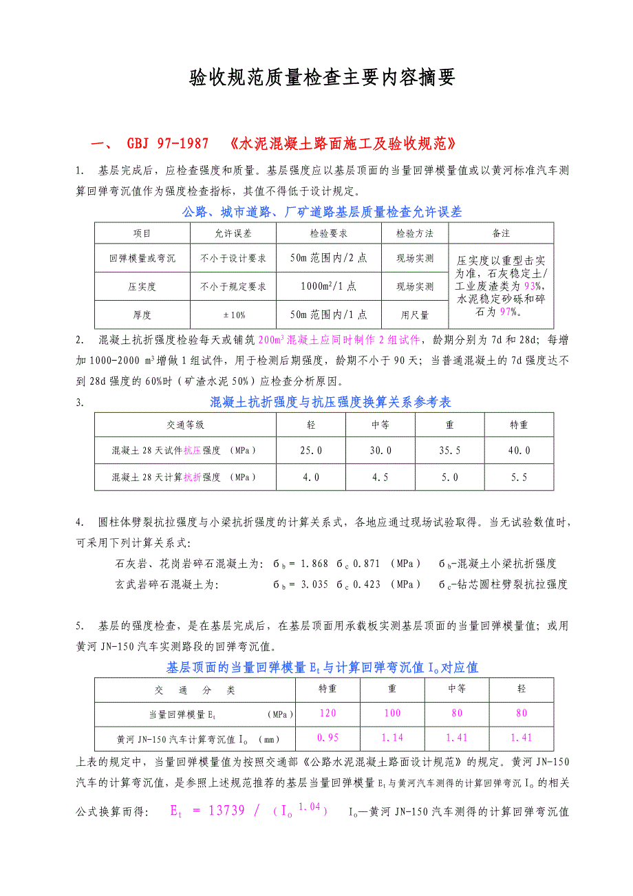 市政道路、公路工程质量验收技术规程、标准规范主要内容摘要(_第2页
