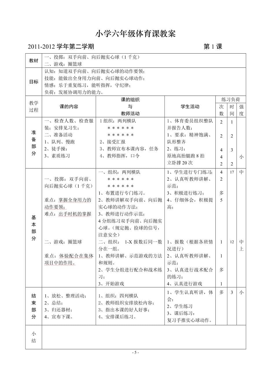 六年级下期体育教案(全册54课时)_第5页