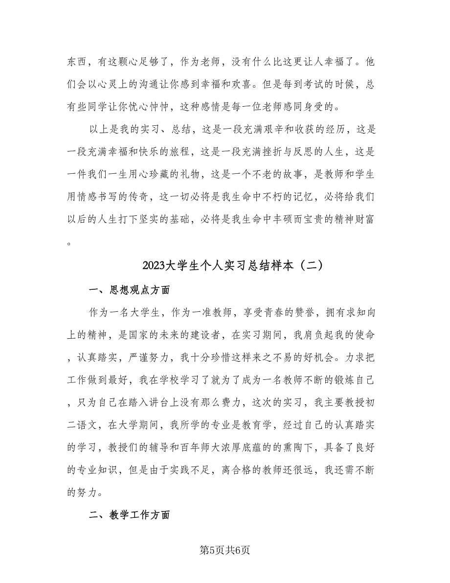 2023大学生个人实习总结样本（2篇）.doc_第5页