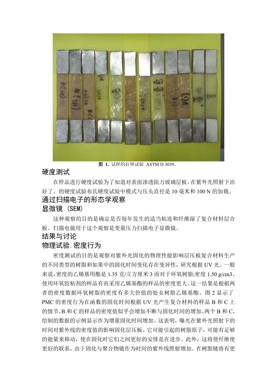 毕业论文——UV固化曝光时间对机械的影响和物理性能的环氧、 乙烯基酯玻璃纤维复合材料层合板复合材料_第4页