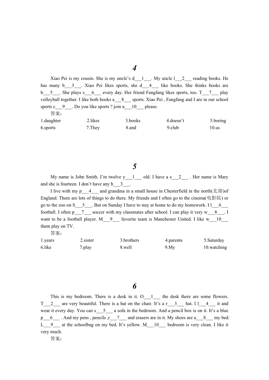 人教新目标七年级英语上册阅读理解填词专练（二）_第2页