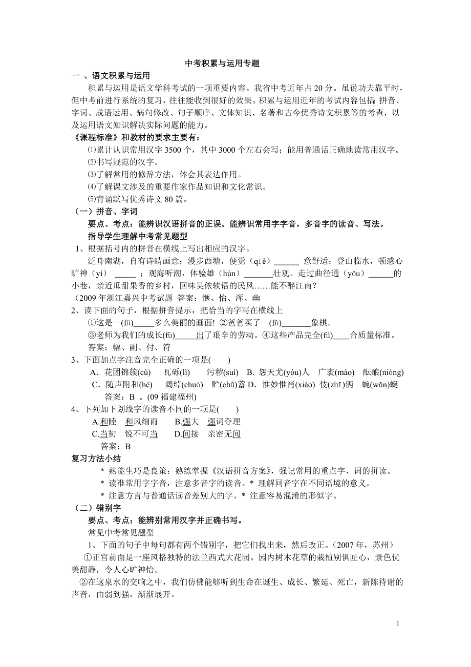 中考积累与运用专题_第1页