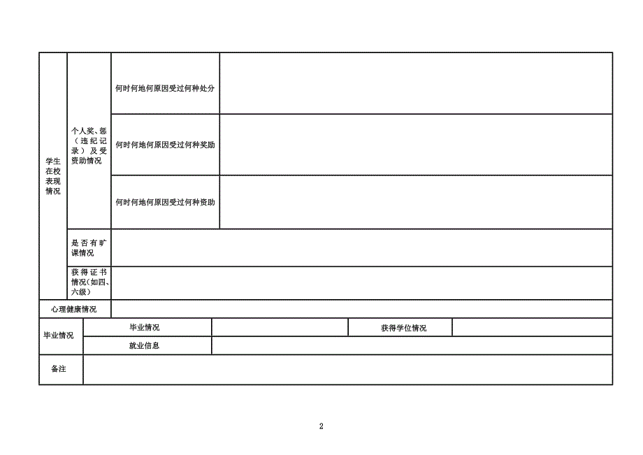 学生个人信息表(模板)_第2页