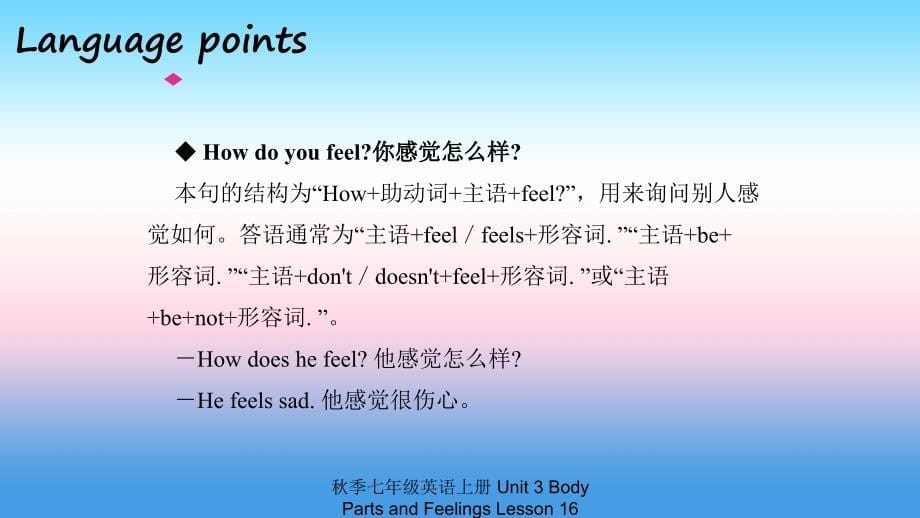 最新七年级英语上册Unit3BodyPartsandFeelingsLesson16HappyorSad预习课件新版冀教版新版冀教级上册英语课件_第5页