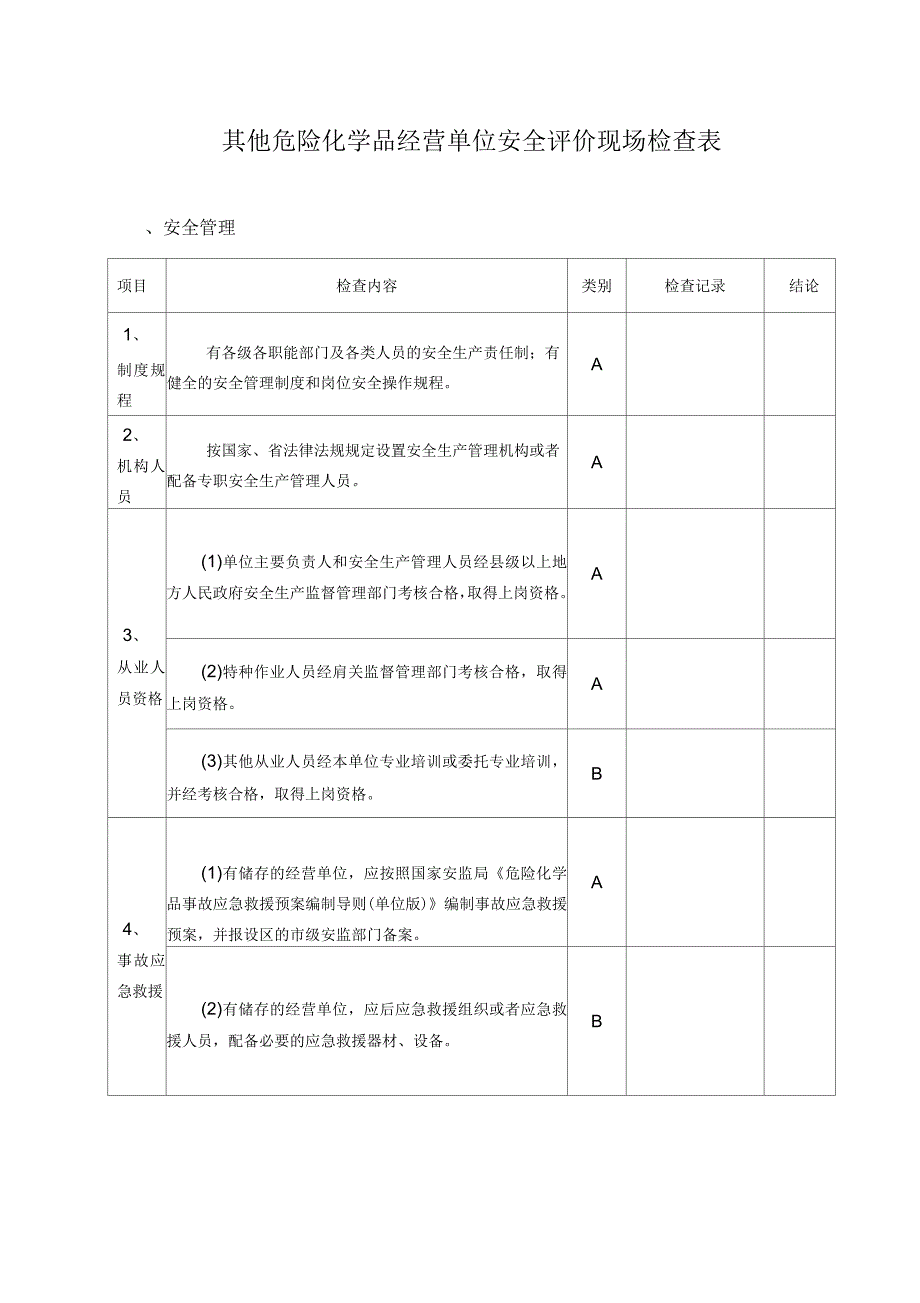 危险化学品安全评价现场检查表_第1页