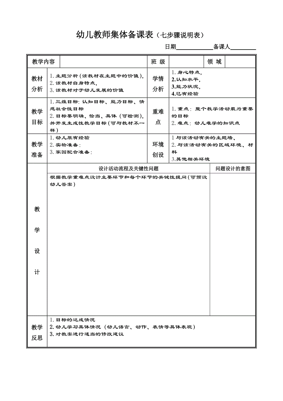 幼儿教师集体备课表(七步骤)_第1页