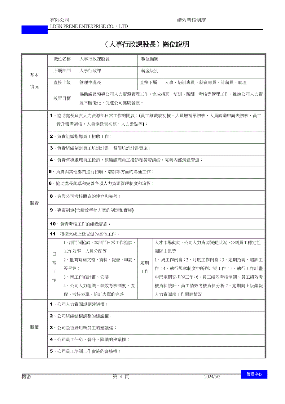 管理部岗位说明书更新_第4页