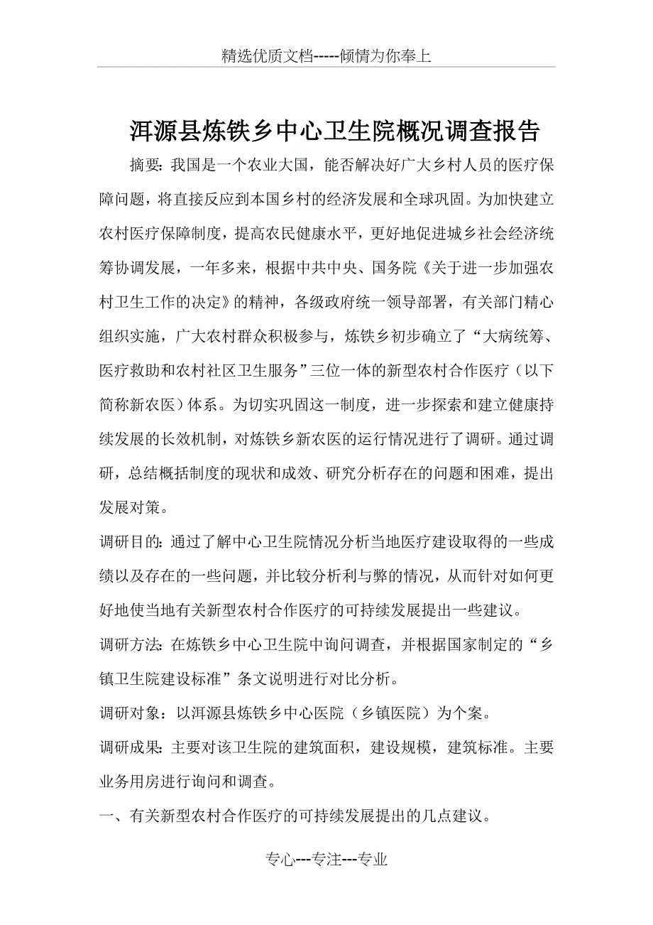 洱源县炼铁乡中心卫生院调查报告_第1页