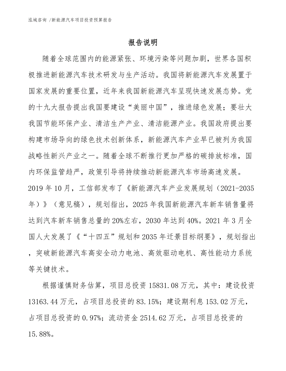 新能源汽车项目投资预算报告（参考范文）_第2页