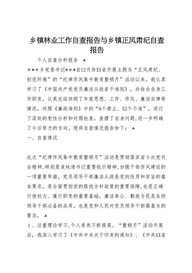 乡镇林业工作自查报告与乡镇正风肃纪自查报告