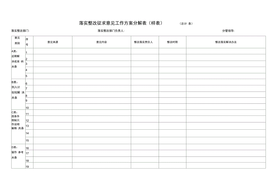 落实整改征求意见工作方案分解表样表总计条_第1页