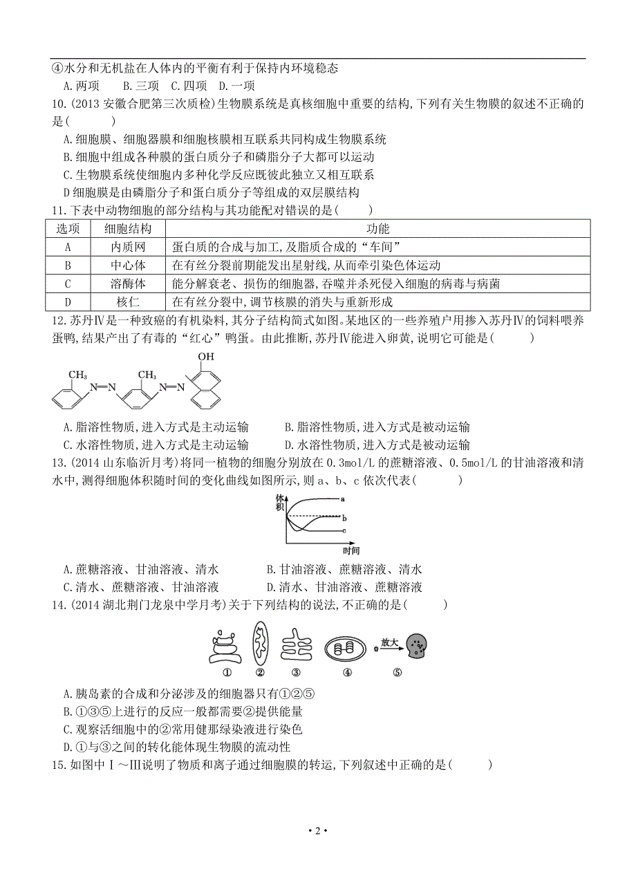 导与练2015高三生物一轮单元滚动检测：第02单元细胞的基本结构与物质的跨膜运输_第2页