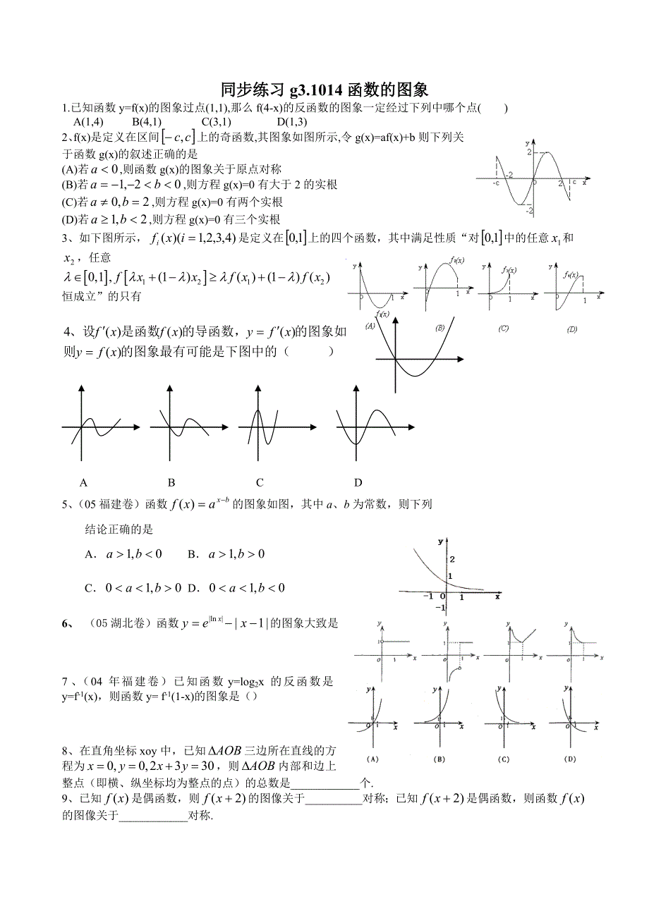 高考数学第一轮总复习100讲 同步练习第14函数的图象_第1页