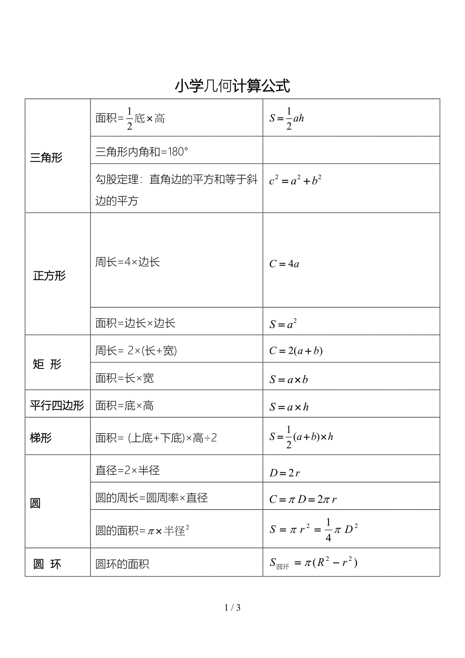 小学几何计算公式表_第1页