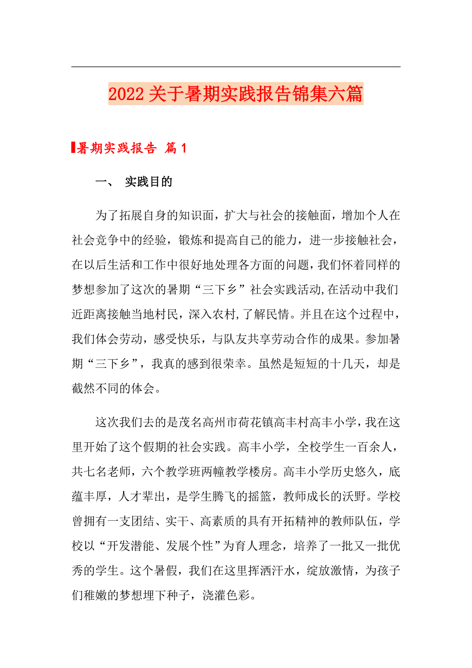 2022关于暑期实践报告锦集六篇_第1页