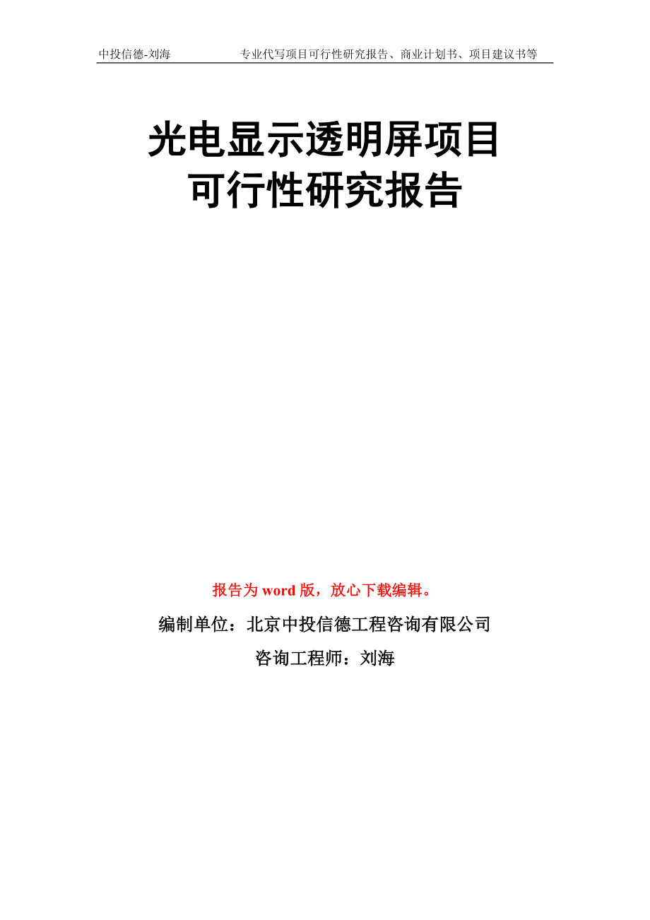 光电显示透明屏项目可行性研究报告写作模板_第1页