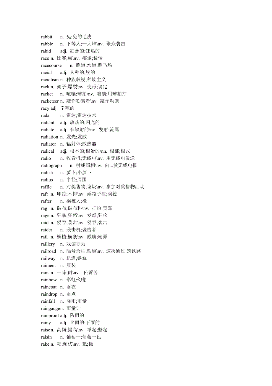 背英文字典的宝典-(全部以r字母开头的单词-共15页)_第1页