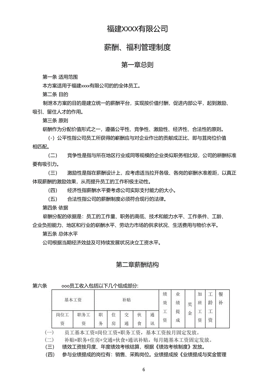 福建XXXX有限公司薪酬福利管理制度_第1页