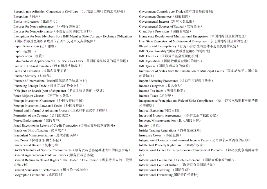 国际商法专业词汇中英文对照表_第3页
