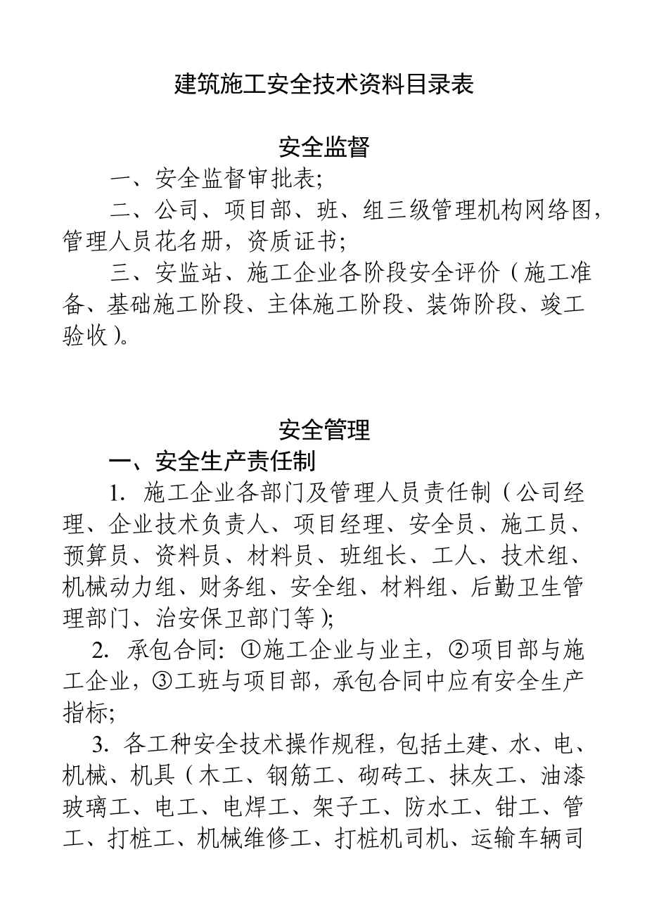 整套建筑施工安全技术资料及目录表_第1页