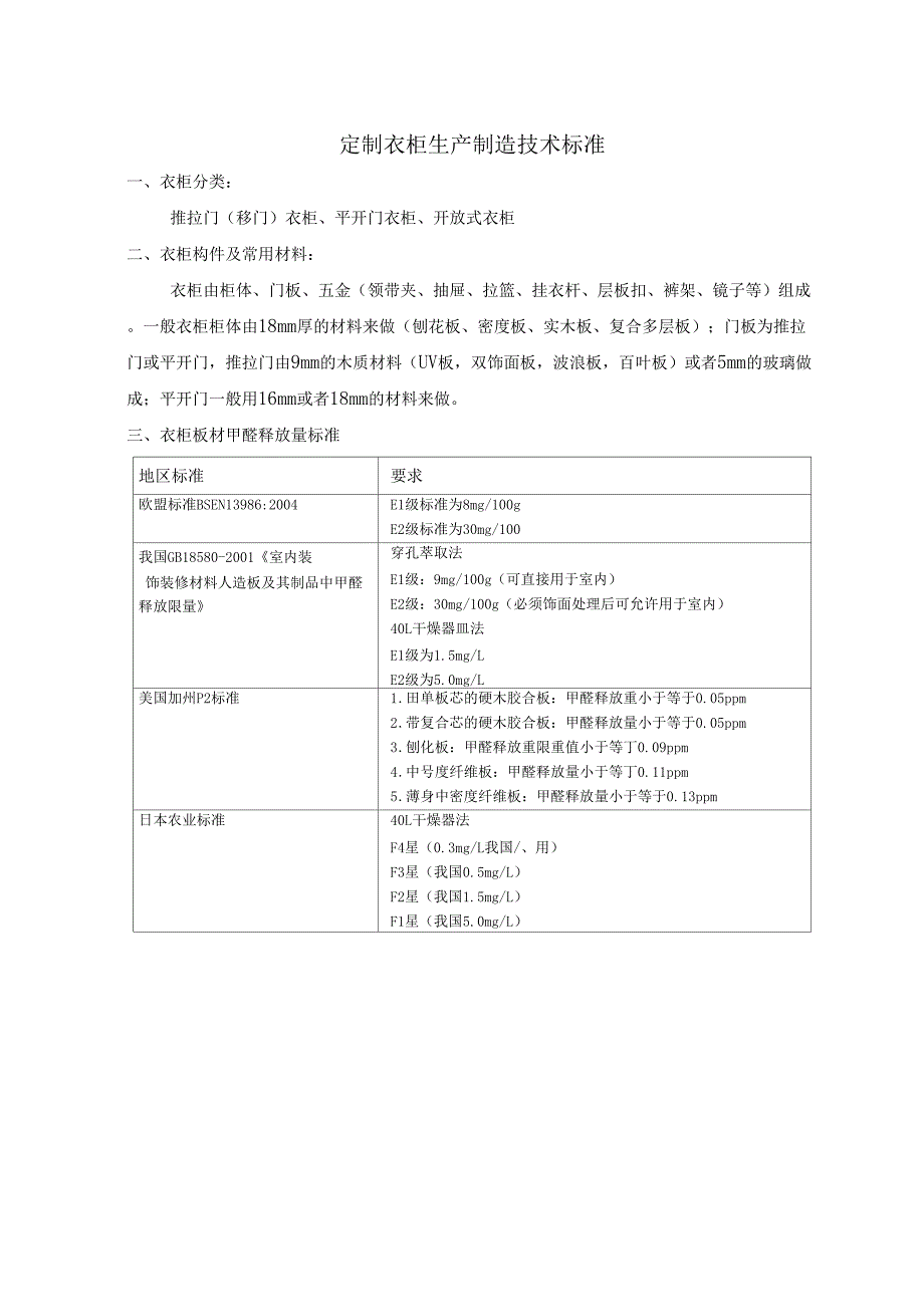 定制衣柜生产制造技术标准_第1页