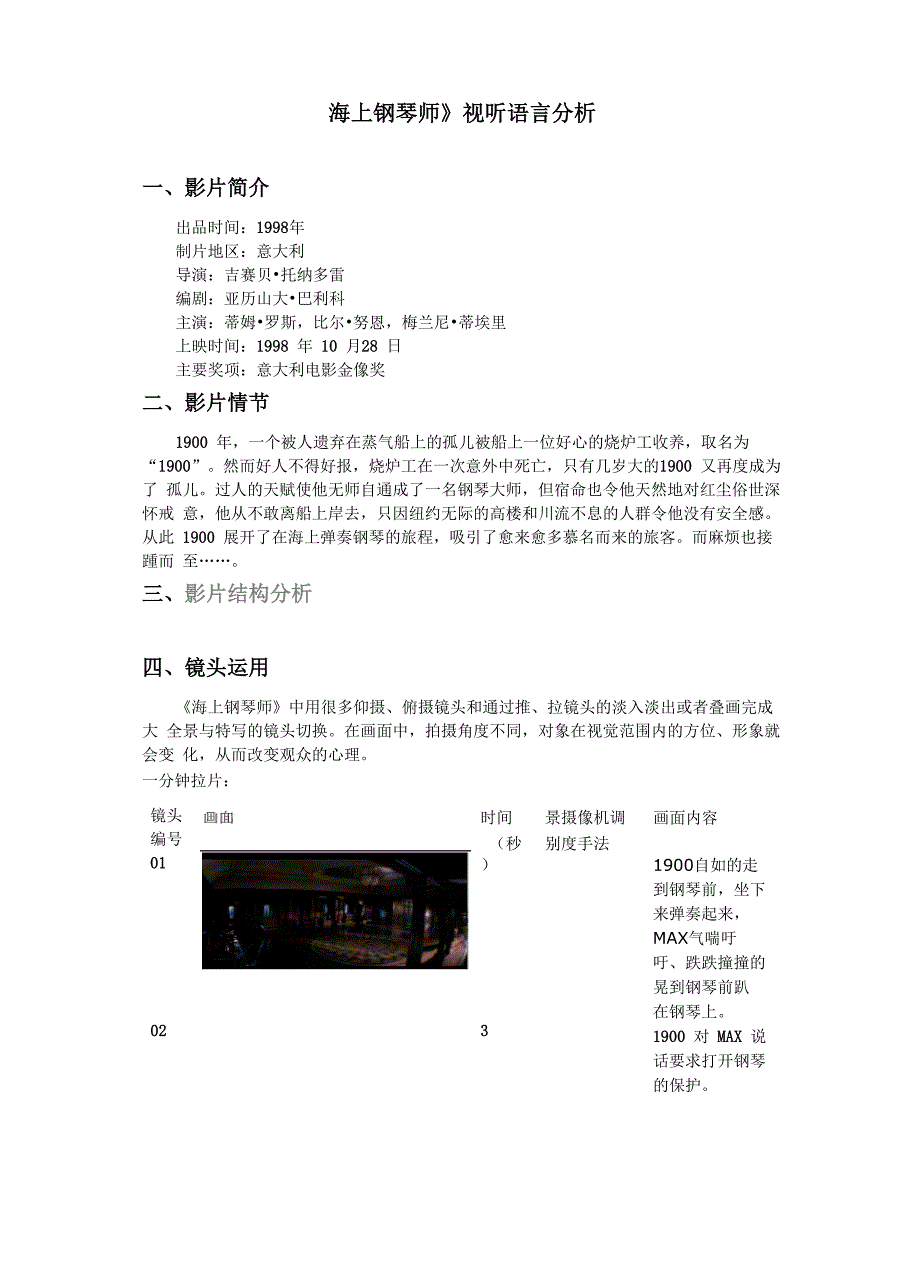 《海上钢琴师》视听语言分析_第1页