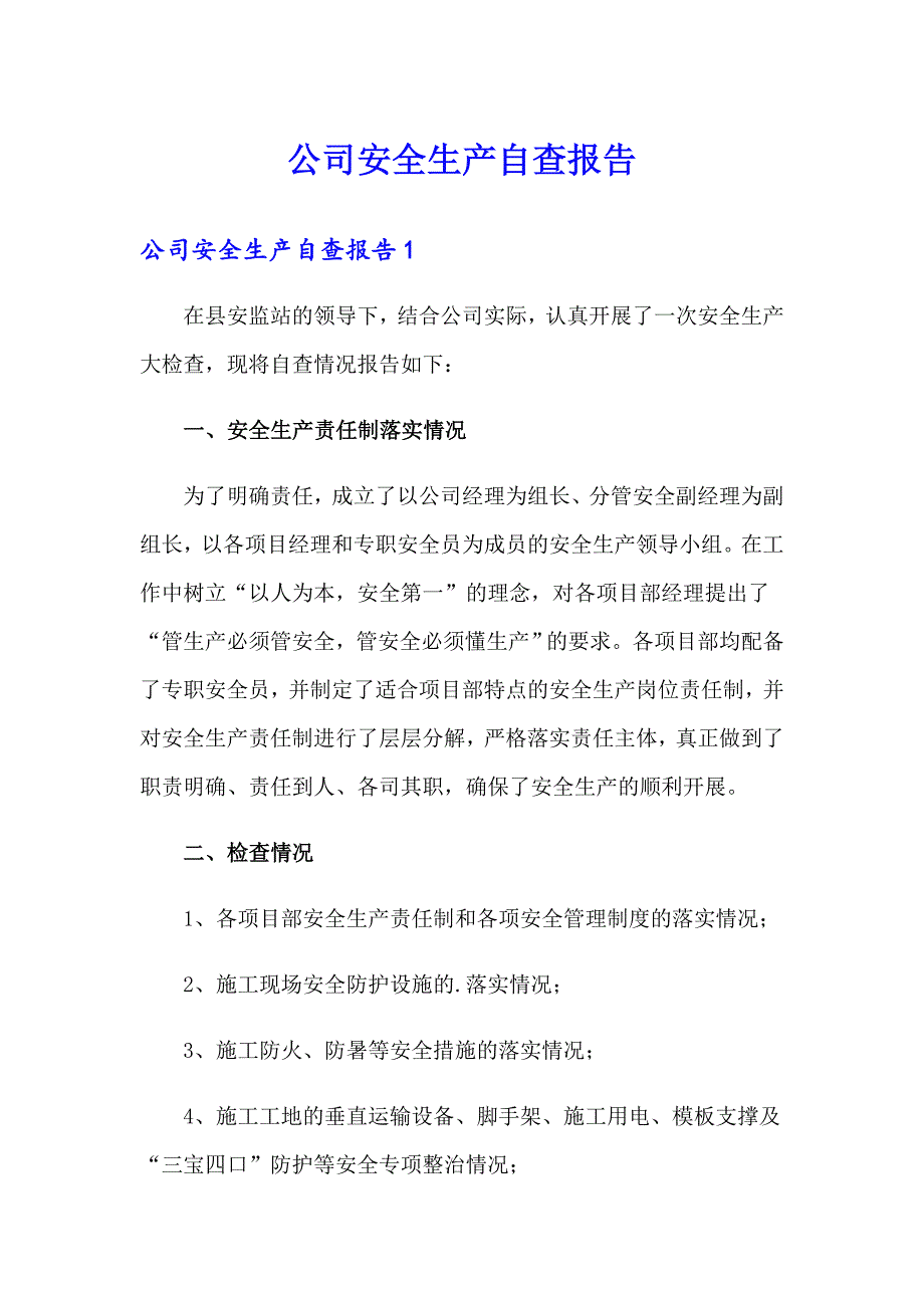 公司安全生产自查报告_第1页