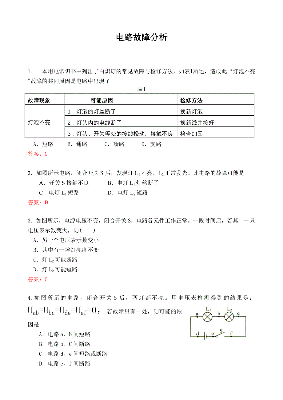 电路故障分析(1)_第1页