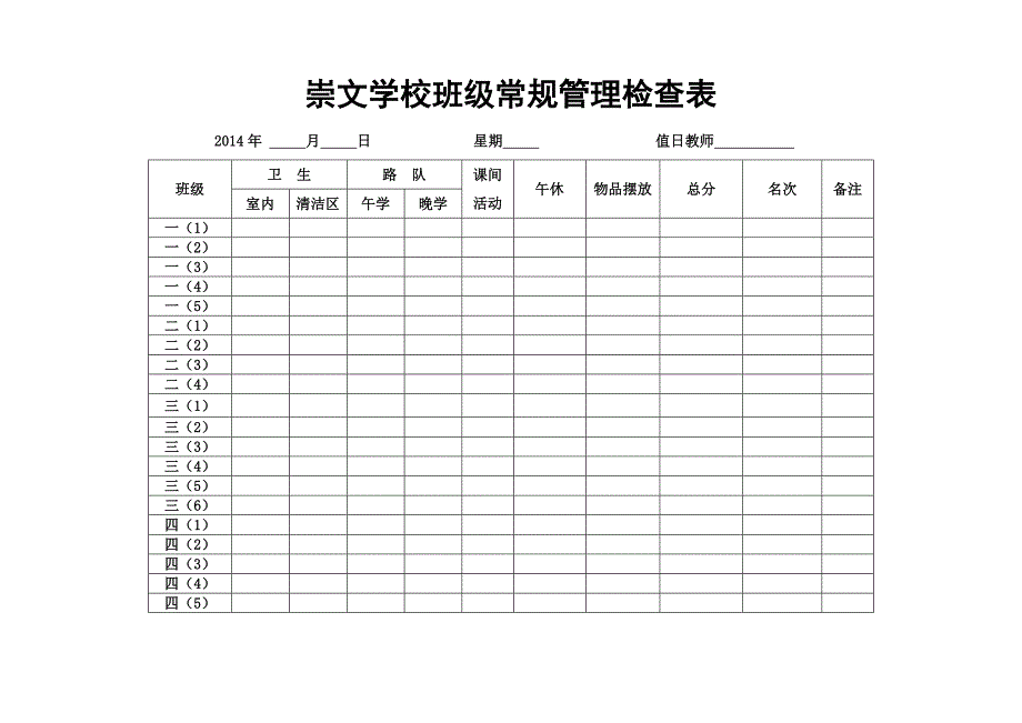 班级常规管理检查表共2页共2页_第1页