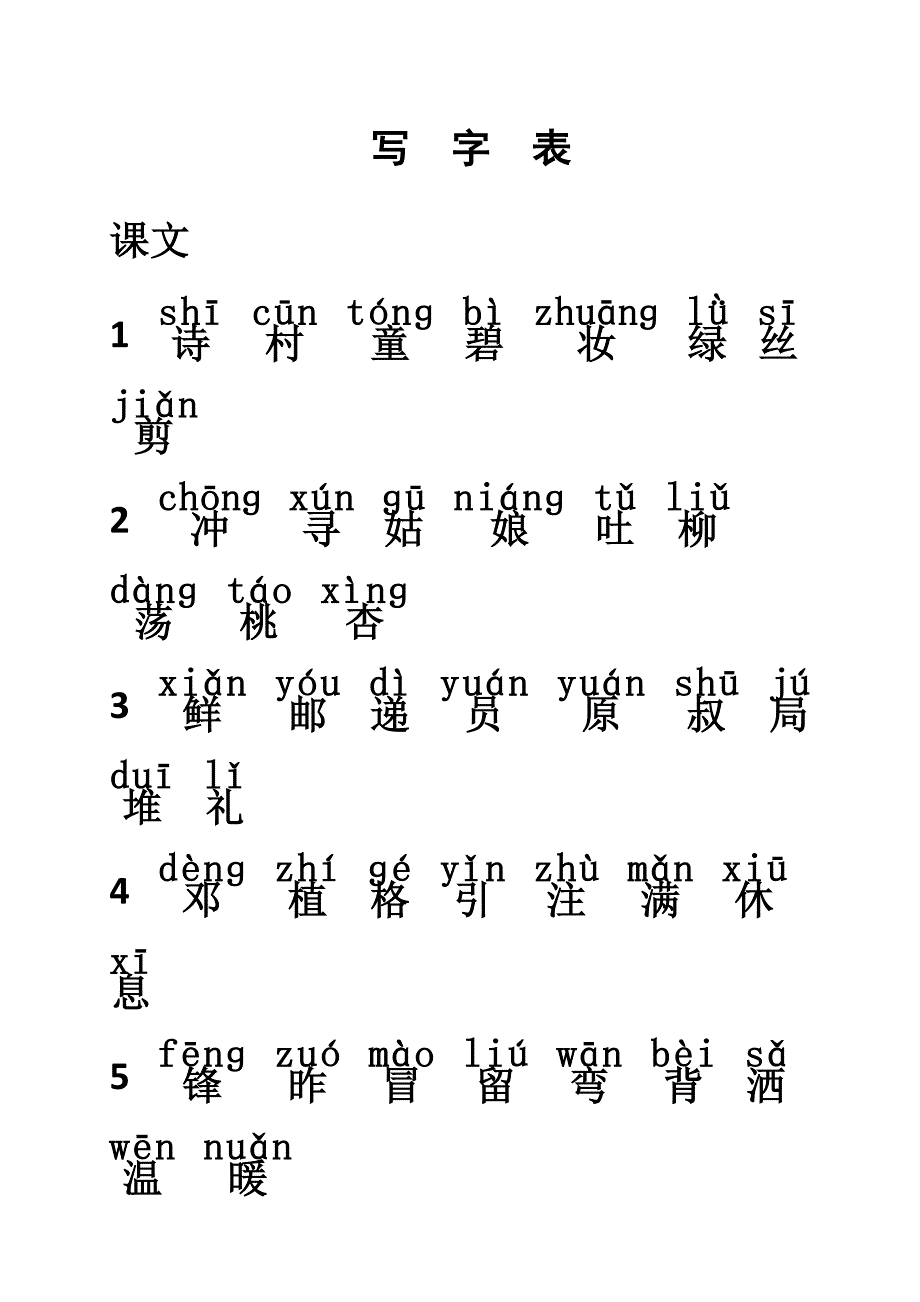 2017年部编版二年级语文写字表下册带拼音_第1页