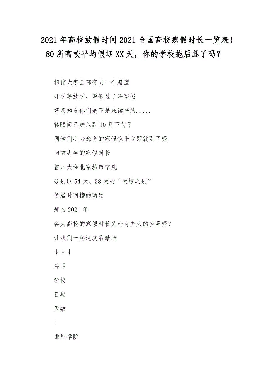 高校放假时间全国高校寒假时长一览表！80所高校平均假期天你的学校拖后腿了吗？_第1页