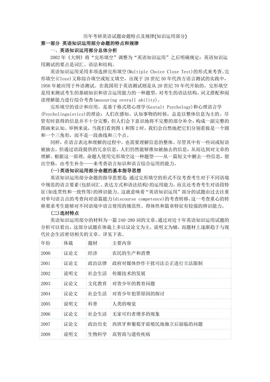 历年考研英语试题命题特点及规律(知识运用部分)_第1页