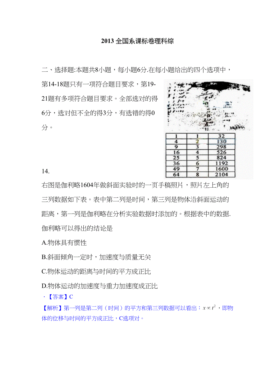 2013高考河南物理试题及详细解析解析_第1页