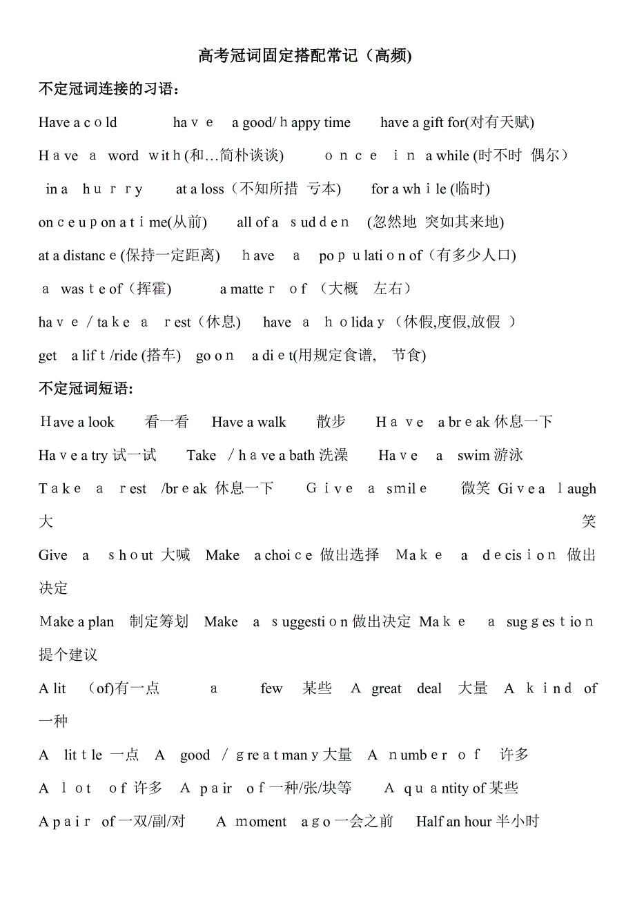 高考冠词固定搭配常记(高频版)_第1页