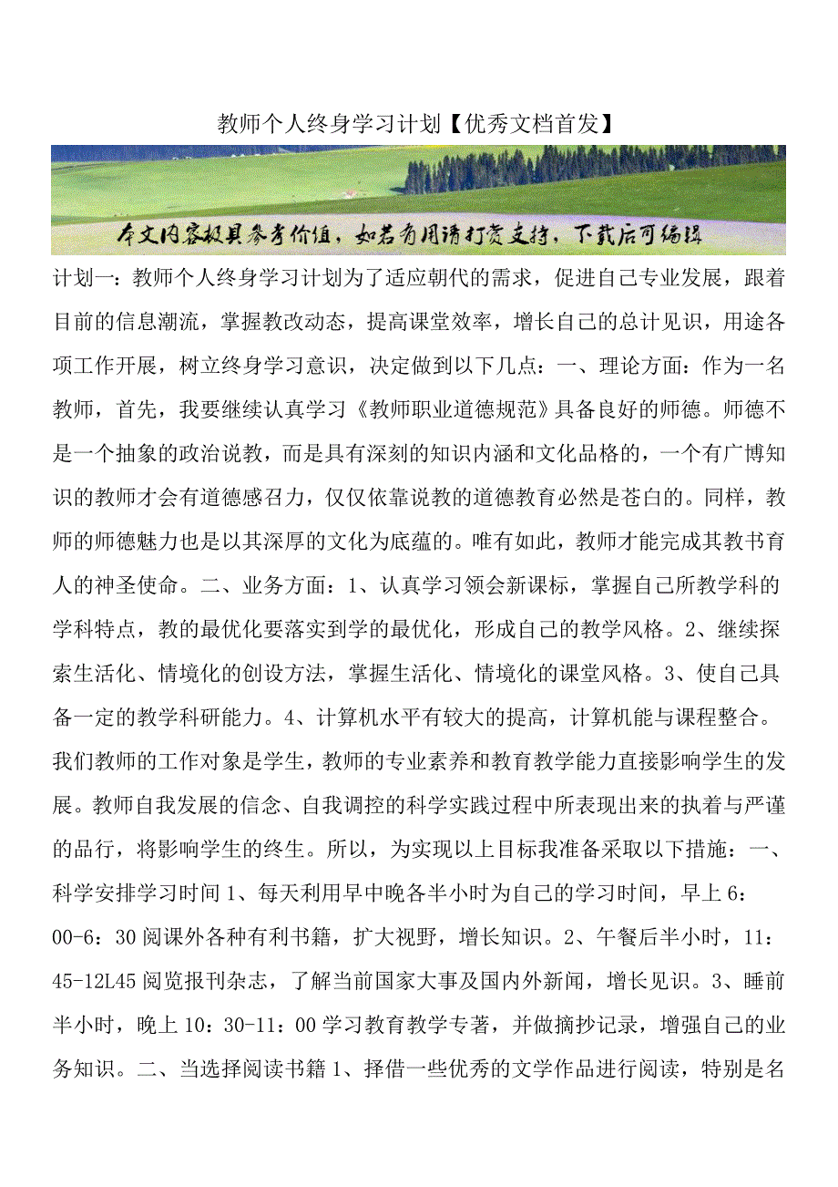 教师个人终身学习计划【优秀文档首发】.doc_第1页