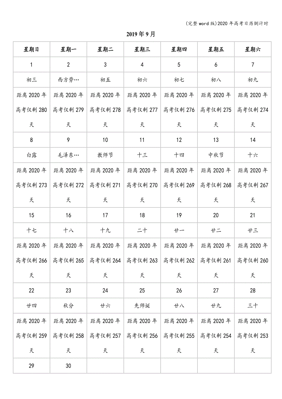 (完整word版)2020年高考日历倒计时.doc_第1页