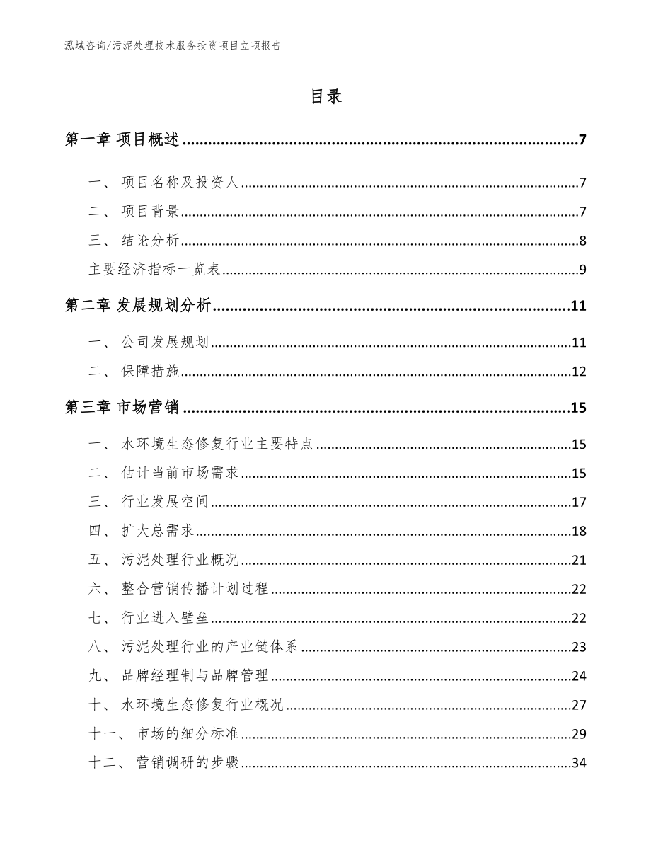 污泥处理技术服务投资项目立项报告_第1页