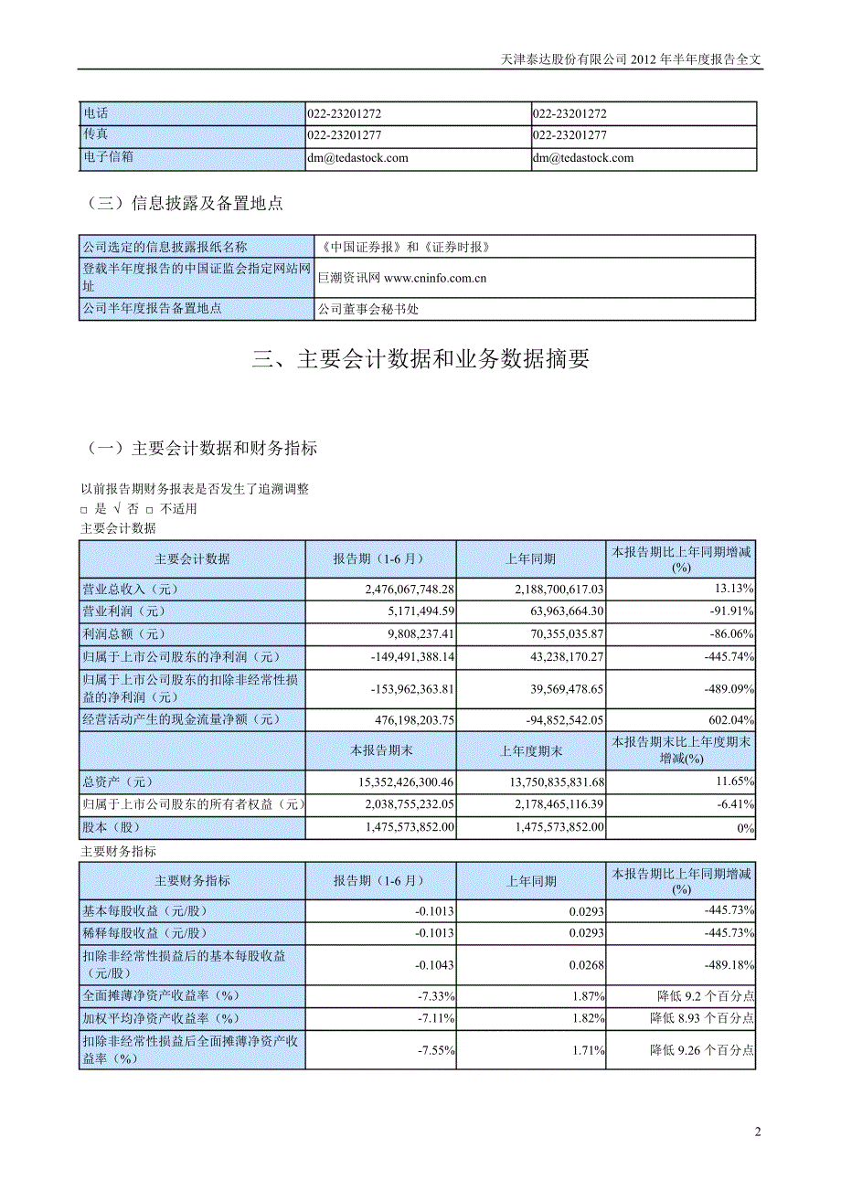 泰达股份：半报告_第2页