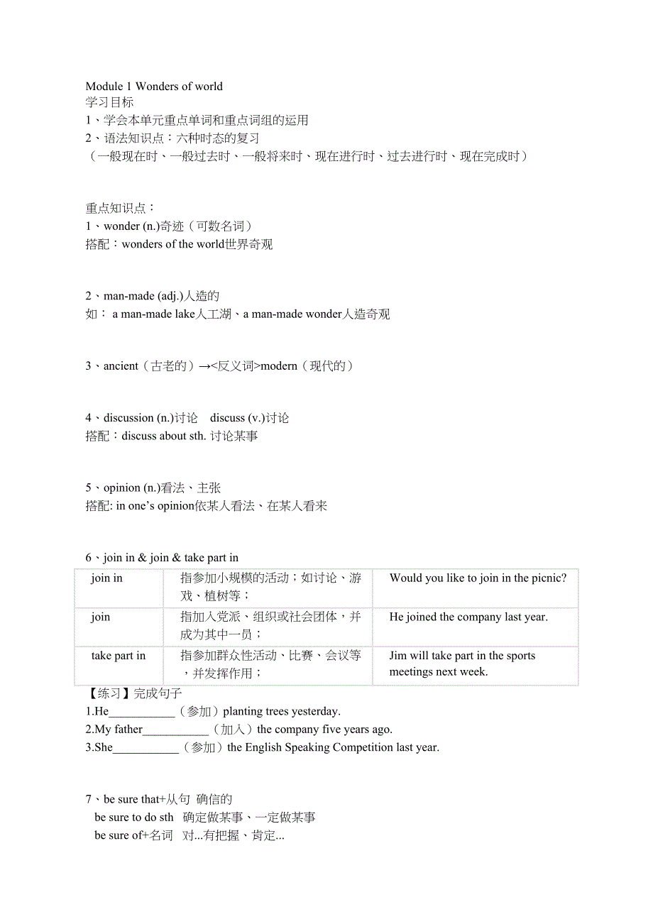 英语外研版九年级上册M1知识点及练习题.doc_第1页