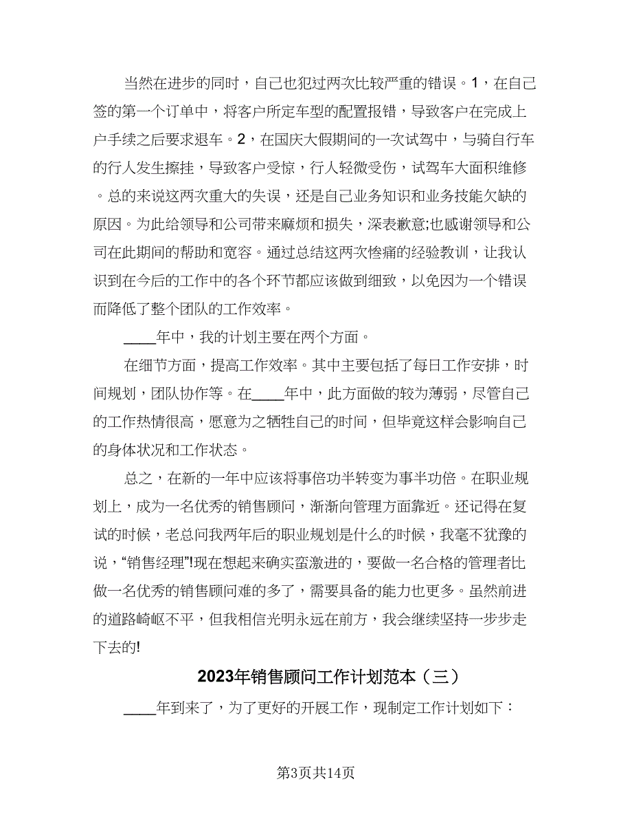 2023年销售顾问工作计划范本（七篇）.doc_第3页